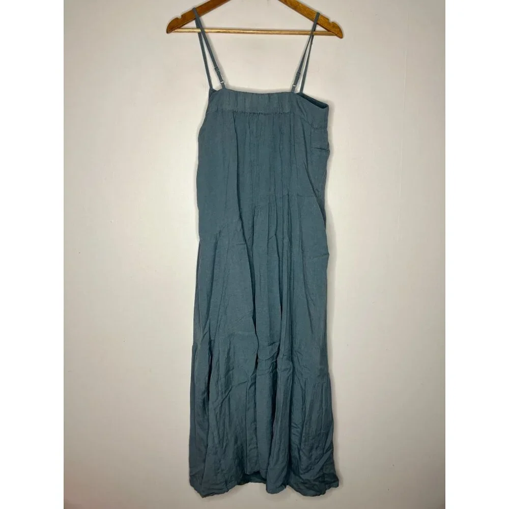 Sim & Sam Womens Blue Linen Blend Midi Dress Tiered Size Large New - Picture 8 of 9